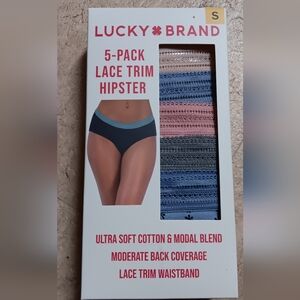 NIB Lucky Brand 5 Pack Lace Trim ULTRA SOFT Modal Hipster Panties Underwear